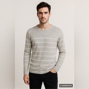 Strellson Slim Fit Stripe Knit Sweater Men’s XL Grey Modern Minimalist